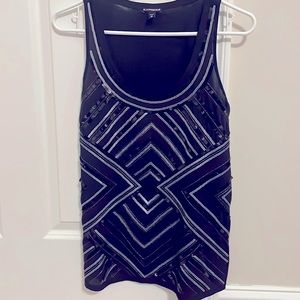 Express - Black Sequin Tank Top Scoop Neck - XS